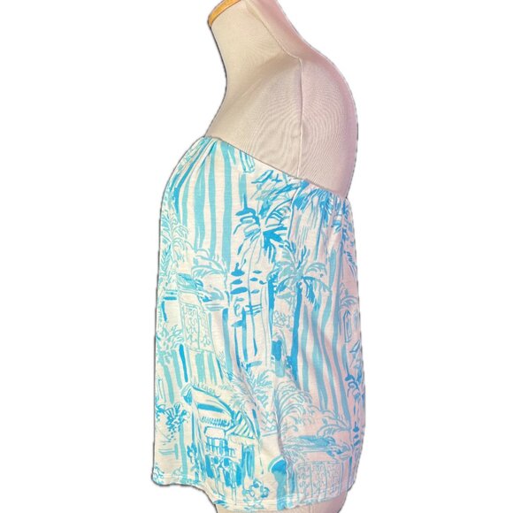 Lilly Pulitzer Size XS Jersey Knit Tyra Tube Top Turquoise White Print - Picture 4 of 8